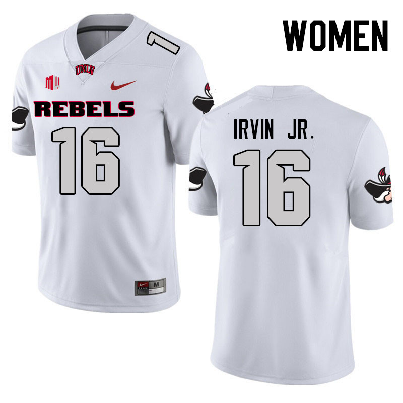 Women #16 DeAngelo Irvin Jr. UNLV Rebels College Football Jerseys Stitched Sale-White - Click Image to Close